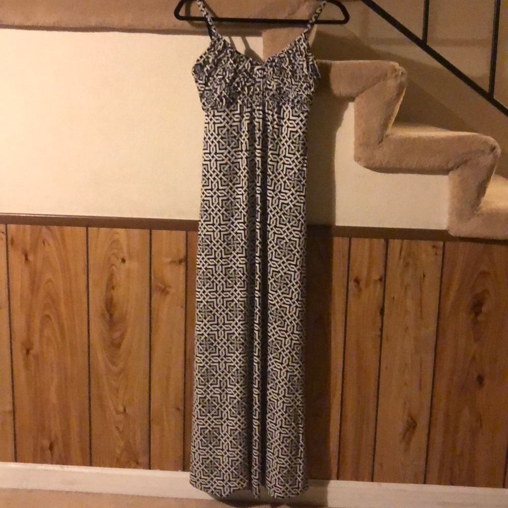 White and Black Patterned Maxi Dress